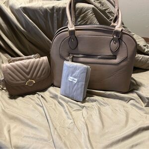 Stone Leather Satchel Bag Three piece Set - Vegan Leather